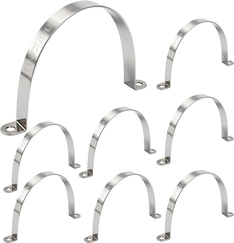 ORU 8pcs 3 Inch Conduit Clamp 304 Stainless Steel, Rigid Metal Pipe Clamp U Bracket, 2 Holes Pipe Strap for Automotive, Wire & Tube - Image 1